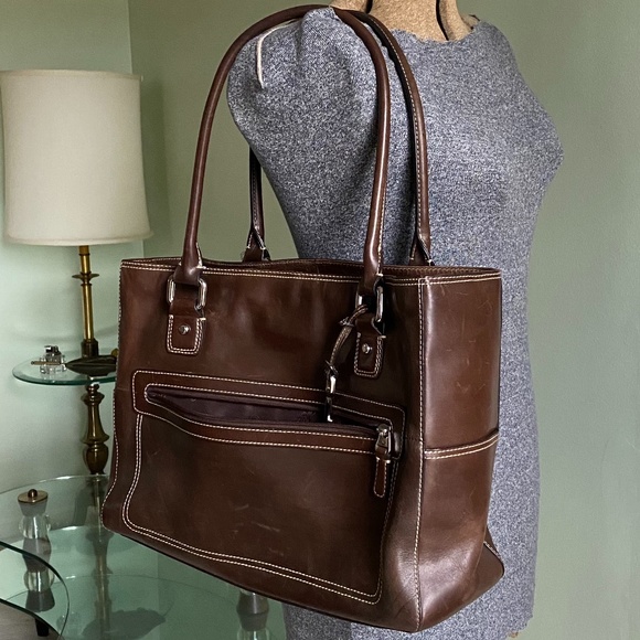 Fossil Handbags - FOSSIL Large Leather LAPTOP Tote Brown